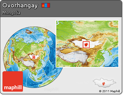 Physical Location Map of Ovorhangay, highlighted country, within the entire country