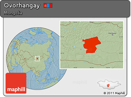 Savanna Style Location Map of Ovorhangay, hill shading