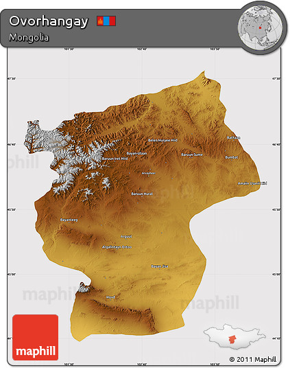 Physical Map of Ovorhangay, cropped outside
