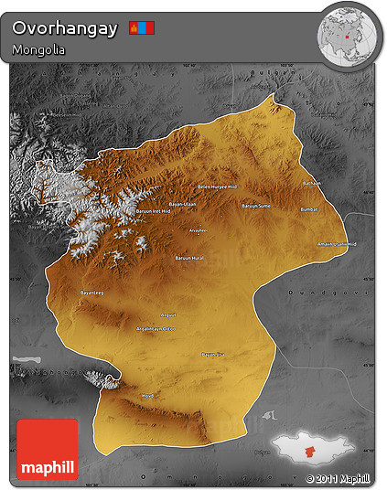 Physical Map of Ovorhangay, darken, desaturated