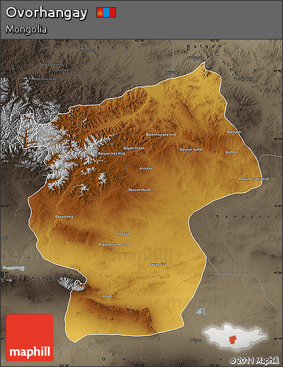 Physical Map of Ovorhangay, darken, semi-desaturated