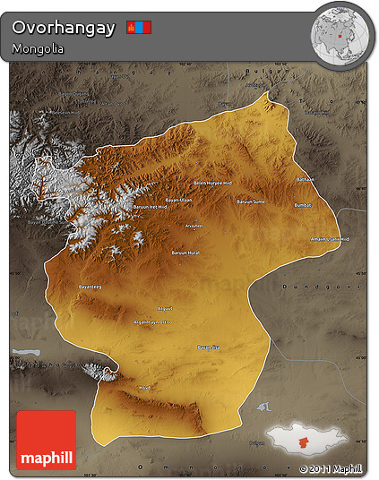 Physical Map of Ovorhangay, darken, semi-desaturated