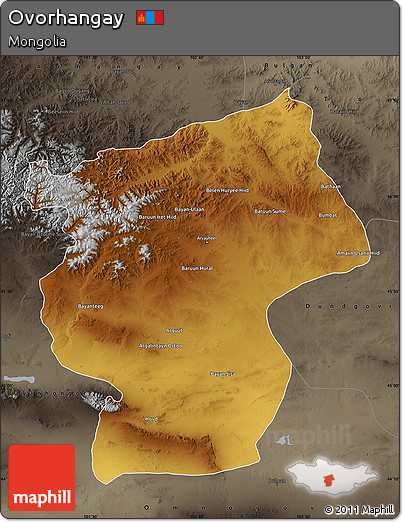 Physical Map of Ovorhangay, darken, semi-desaturated