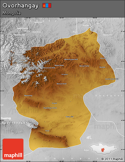Physical Map of Ovorhangay, lighten, desaturated