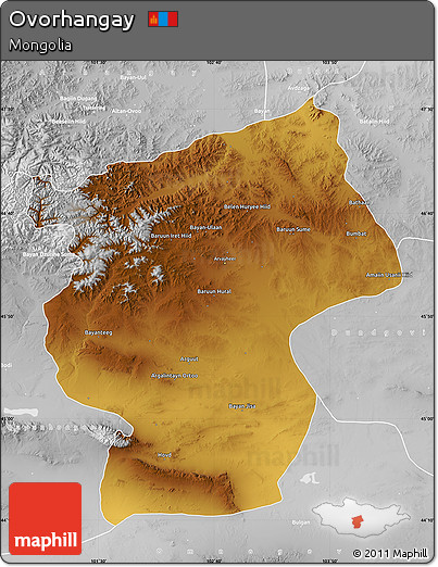 Physical Map of Ovorhangay, lighten, desaturated