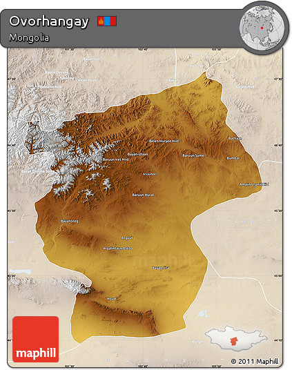 Physical Map of Ovorhangay, lighten