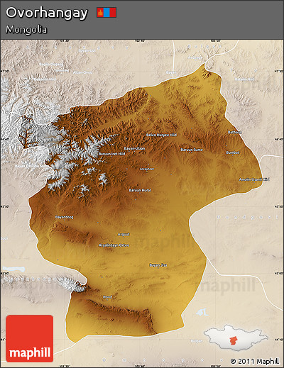 Physical Map of Ovorhangay, lighten