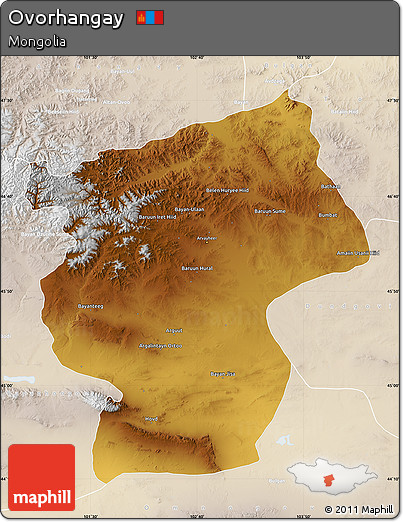 Physical Map of Ovorhangay, lighten