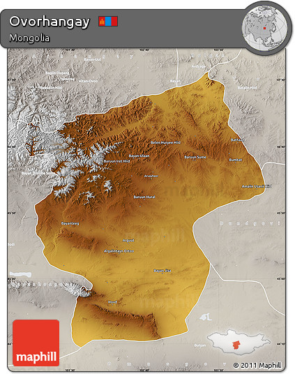 Physical Map of Ovorhangay, lighten, semi-desaturated