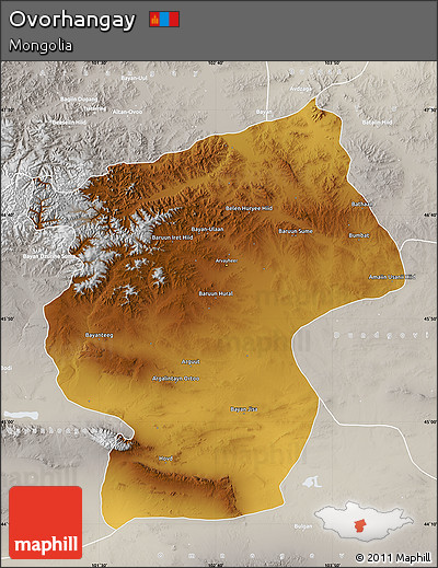 Physical Map of Ovorhangay, lighten, semi-desaturated