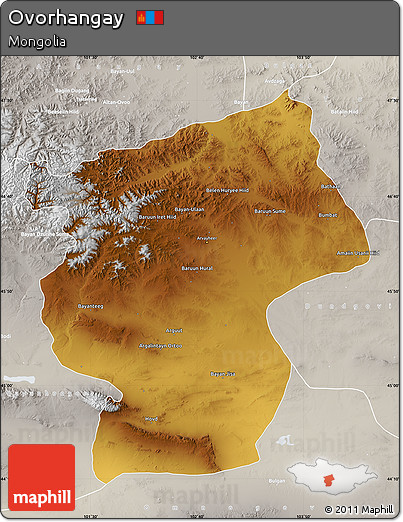 Physical Map of Ovorhangay, lighten, semi-desaturated