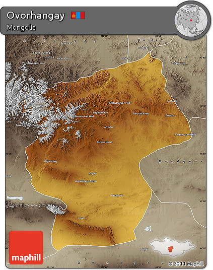 Physical Map of Ovorhangay, semi-desaturated