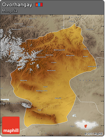 Physical Map of Ovorhangay, semi-desaturated