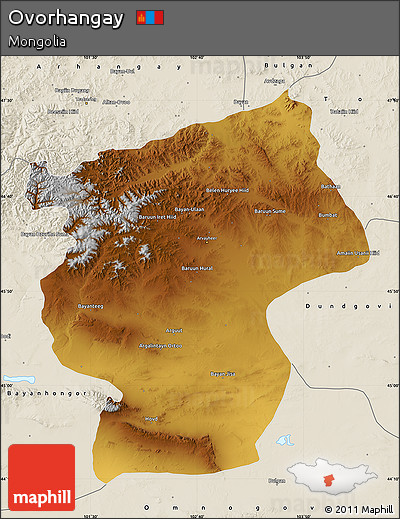 Physical Map of Ovorhangay, shaded relief outside