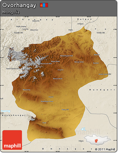 Physical Map of Ovorhangay, shaded relief outside