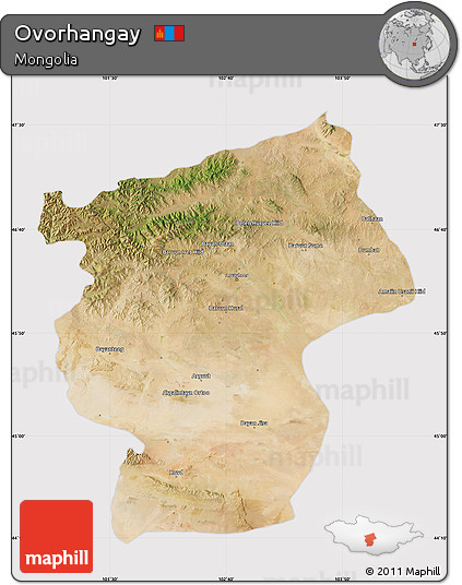 Satellite Map of Ovorhangay, cropped outside