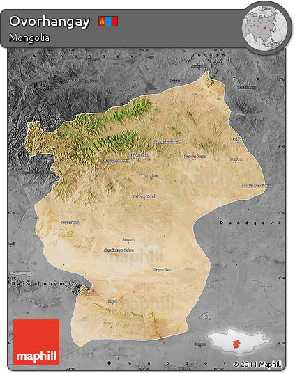 Satellite Map of Ovorhangay, darken, desaturated