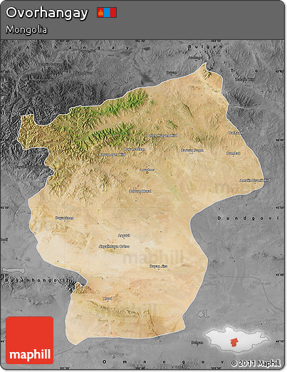 Satellite Map of Ovorhangay, darken, desaturated