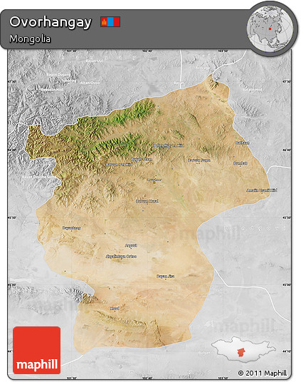 Satellite Map of Ovorhangay, lighten, desaturated