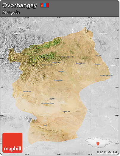 Satellite Map of Ovorhangay, lighten, desaturated