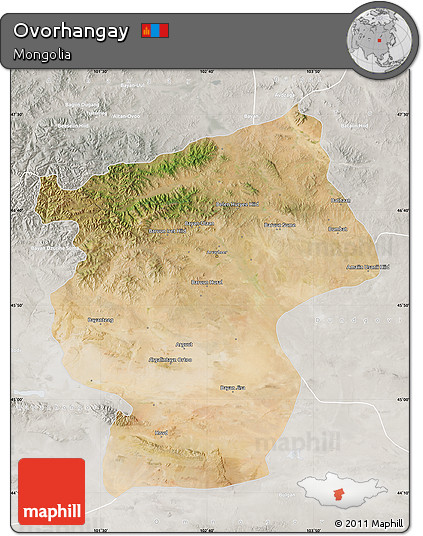 Satellite Map of Ovorhangay, lighten, semi-desaturated