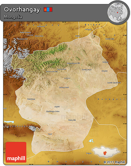 Satellite Map of Ovorhangay, physical outside