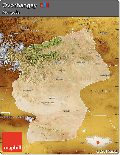 Satellite Map of Ovorhangay, physical outside