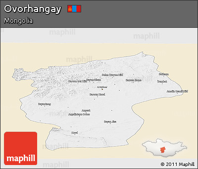 Classic Style Panoramic Map of Ovorhangay, single color outside