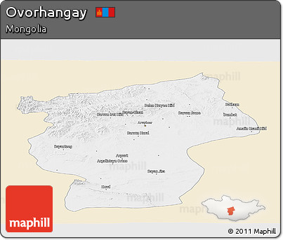 Classic Style Panoramic Map of Ovorhangay, single color outside