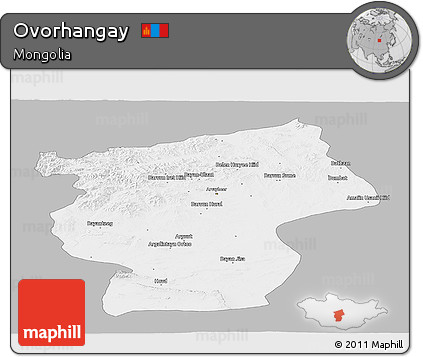 Gray Panoramic Map of Ovorhangay, single color outside