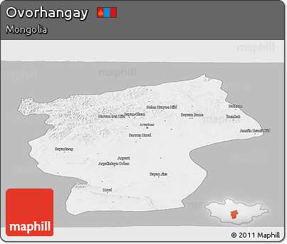 Gray Panoramic Map of Ovorhangay, single color outside