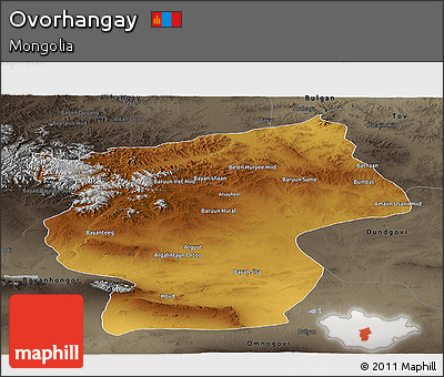 Physical Panoramic Map of Ovorhangay, darken, semi-desaturated