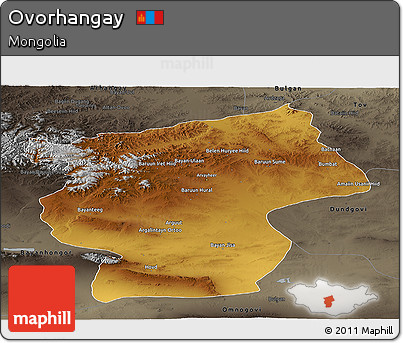 Physical Panoramic Map of Ovorhangay, darken, semi-desaturated