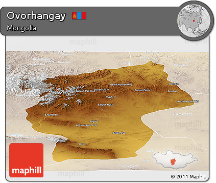 Physical Panoramic Map of Ovorhangay, lighten