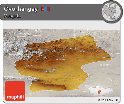 Physical Panoramic Map of Ovorhangay, lighten, semi-desaturated