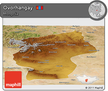 Physical Panoramic Map of Ovorhangay, satellite outside