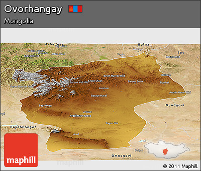 Physical Panoramic Map of Ovorhangay, satellite outside