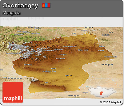 Physical Panoramic Map of Ovorhangay, satellite outside