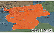 Political Panoramic Map of Ovorhangay, darken, semi-desaturated