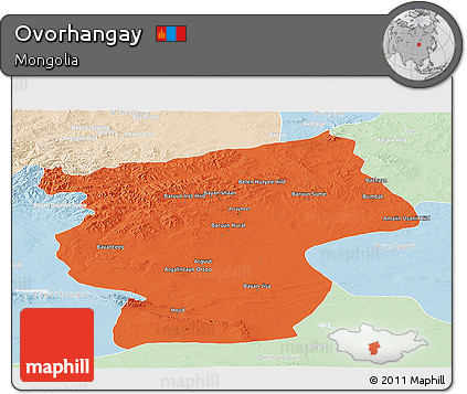 Political Panoramic Map of Ovorhangay, lighten