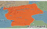 Political Panoramic Map of Ovorhangay, semi-desaturated