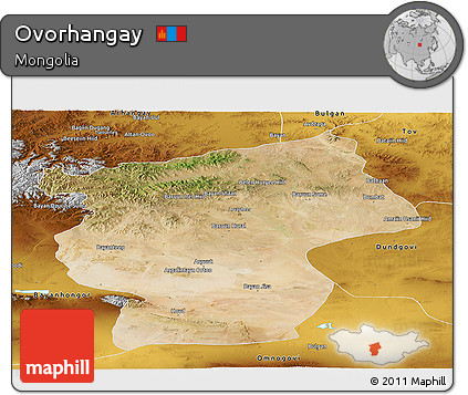 Satellite Panoramic Map of Ovorhangay, physical outside