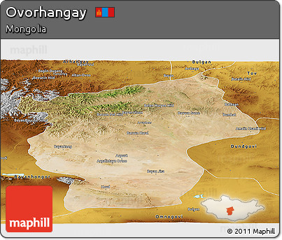 Satellite Panoramic Map of Ovorhangay, physical outside