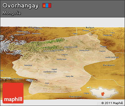 Satellite Panoramic Map of Ovorhangay, physical outside