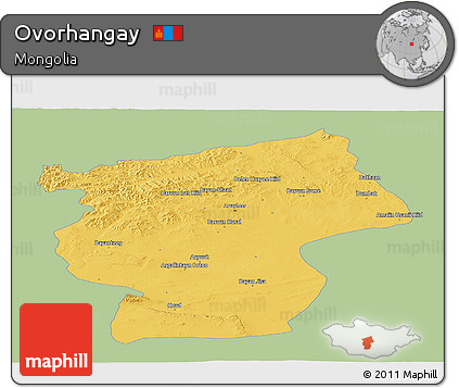 Savanna Style Panoramic Map of Ovorhangay, single color outside