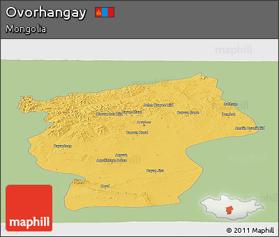 Savanna Style Panoramic Map of Ovorhangay, single color outside
