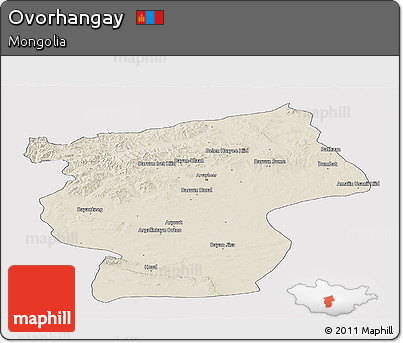 Shaded Relief Panoramic Map of Ovorhangay, cropped outside