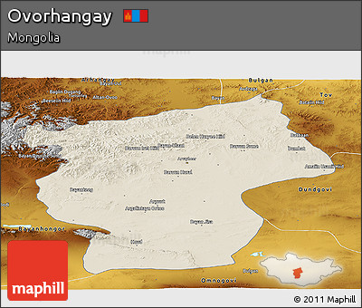 Shaded Relief Panoramic Map of Ovorhangay, physical outside