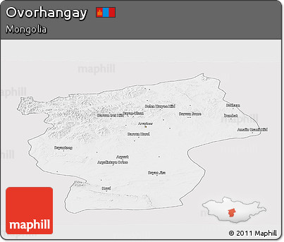 Silver Style Panoramic Map of Ovorhangay, single color outside