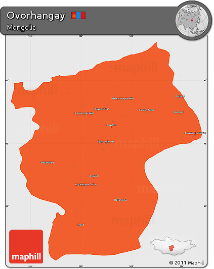 Political Simple Map of Ovorhangay, single color outside